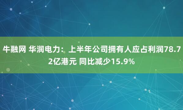 牛融网 华润电力：上半年公司拥有人应占利润78.72亿港元 同比减少15.9%